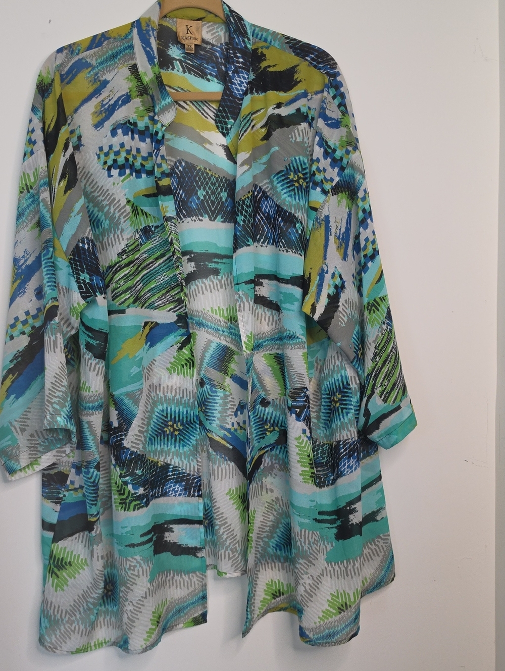 Kasper Teal, Aqua, Blue & Green Abstract Kimono Jacket